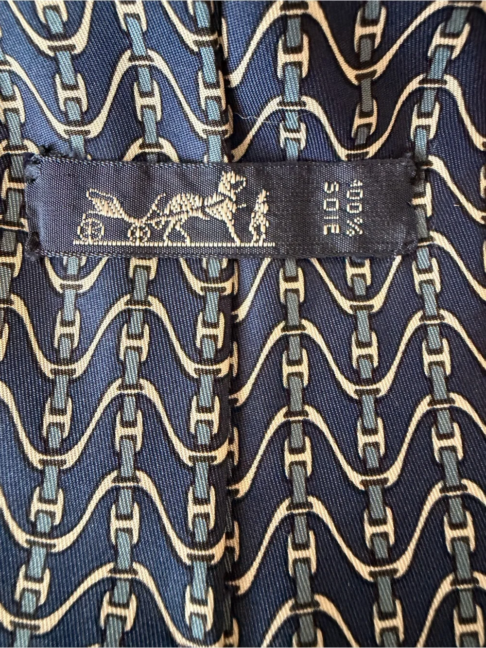 HERMES - Designer Blue Patterned Men’s Vintage Silk Tie